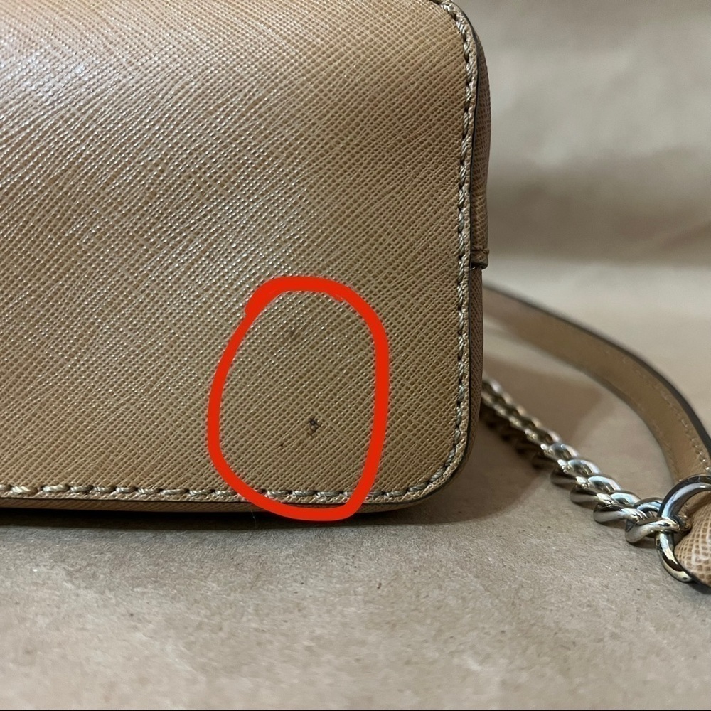 Michael Kors | Cindy Large Dome Saffiano Leather Crossbody Bag Purse in Peanut - Picture 13 of 16